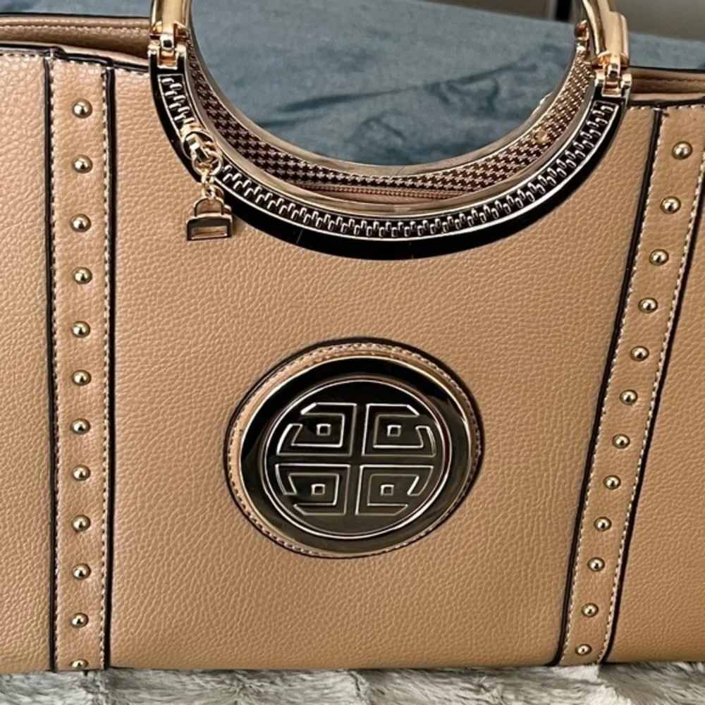 Women's Studded Top Ring Handle Wing Tote Satchel‎ Bag